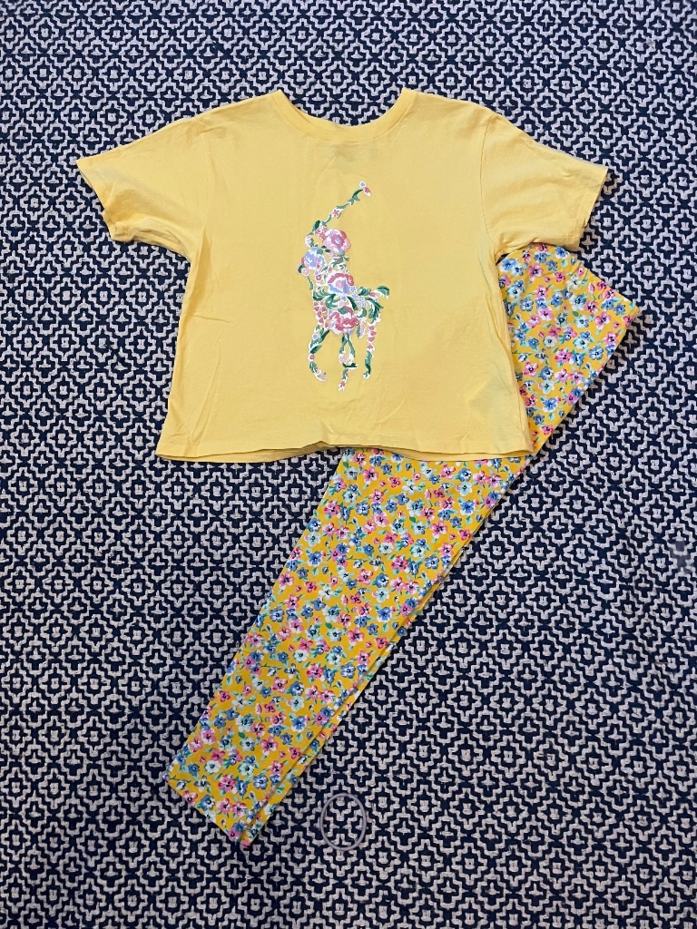 Polo Ralph Lauren Yellow Big Floral Pony Tshirt & Floral leggings size Medium